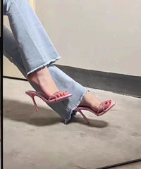 Stylish Pink Zircon Splicing Stiletto Slide Sandals Peep Toe