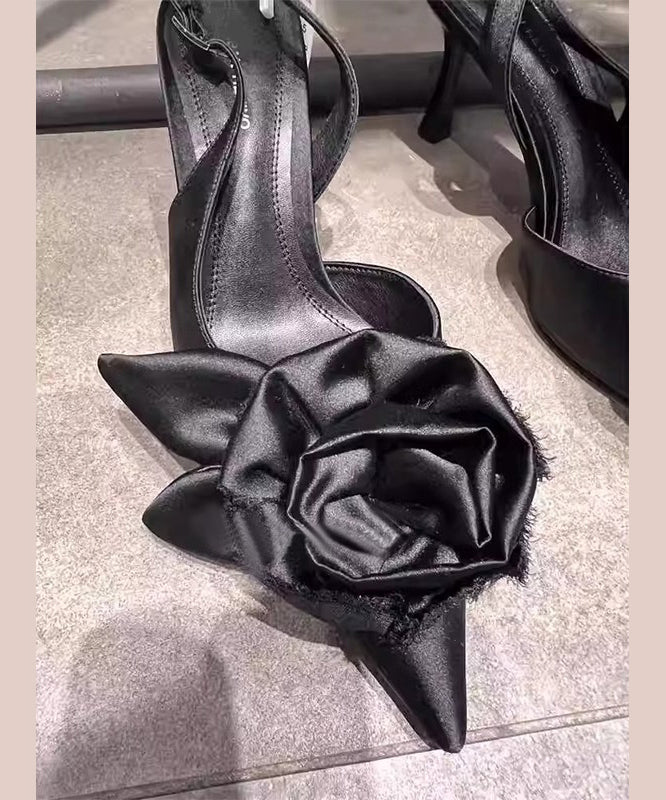 Stylish Black Floral Splicing High Heel Sandals Pointed Toe