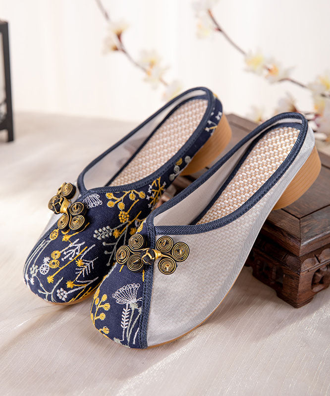 Beige Embroideried Slide Sandals Tulle Boho Splicing