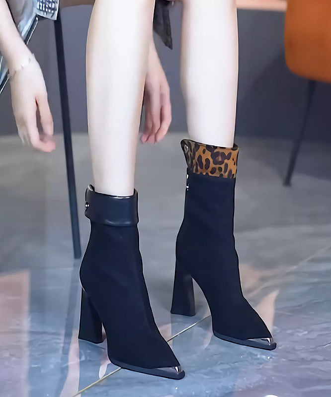 Mulberry Chunky Heel Suede Boots Splicing Pointed Toe