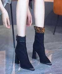 Mulberry Chunky Heel Suede Boots Splicing Pointed Toe