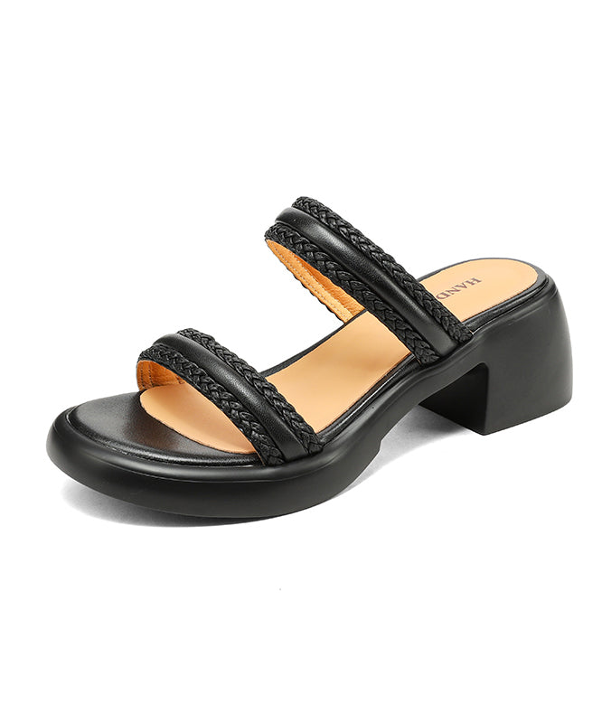 Beige Cowhide Leather Splicing Slide Sandals Peep Toe