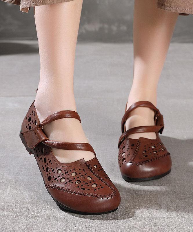 Stylish Splicing Loafers Green Genuine Leather Flat Sandals