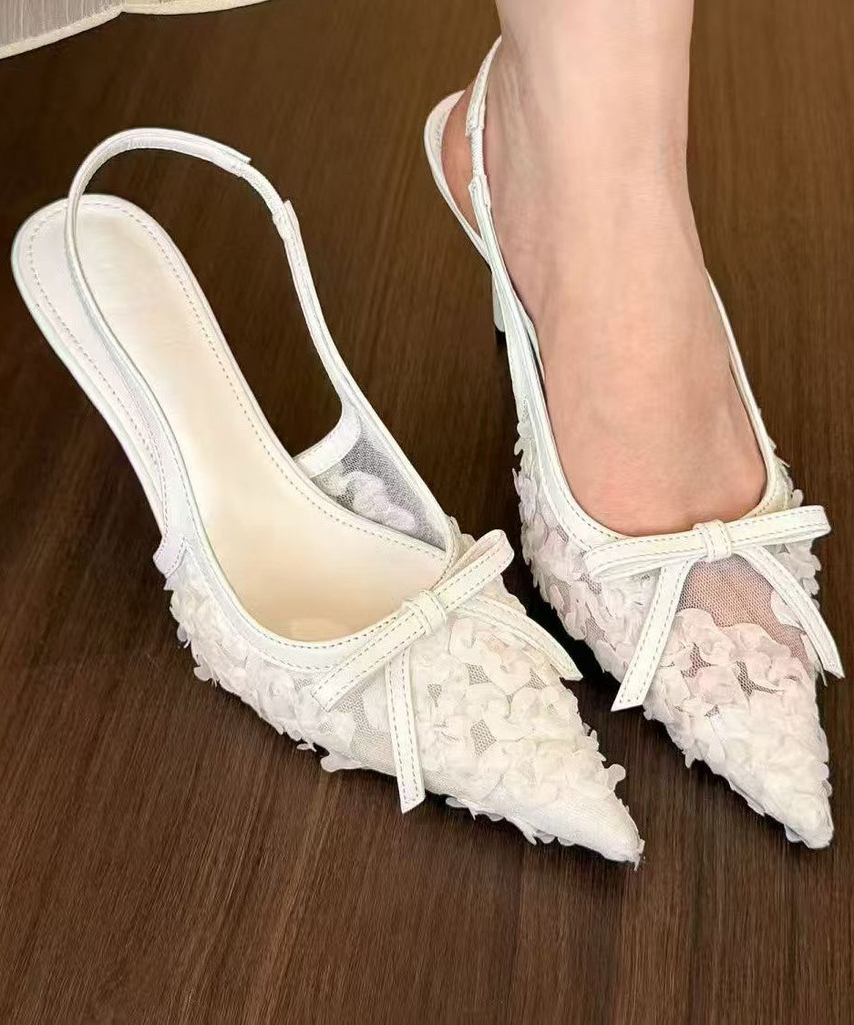 Beige High Heel Faux Leather Stylish Tulle Splicing Sandals