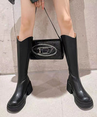 Stylish Versatile Zippered Chunky Boots Beige Cowhide Leather