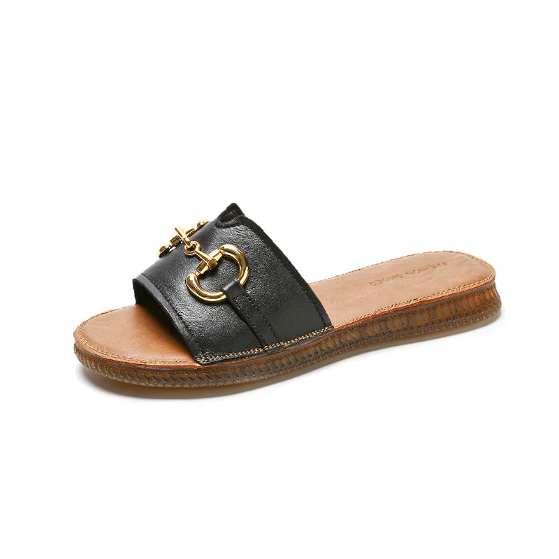 Summer Vintage Handmade Cowhide Leather Slippers