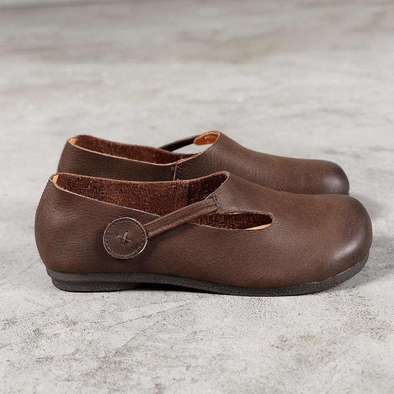 Chocolate Flat Shoes For Cowhide Leather