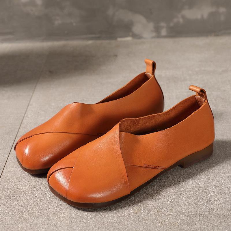 Brown Flat Shoes Cowhide Leather Chic Flats