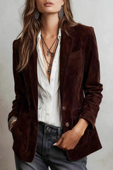 Suede Lapel Long-sleeved Casual Button-down Jacket