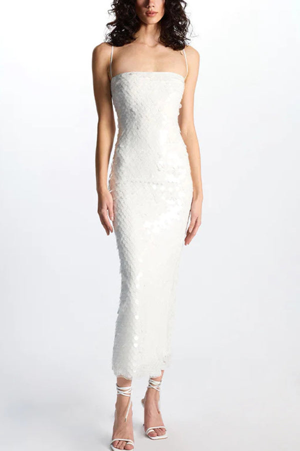 Sequined Halter-neck Backless Slim Fit Slit Midi Dress