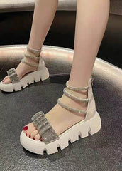 Splicing Zircon Platform Sandals Green Faux Leather