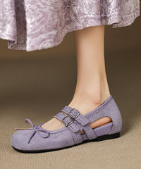 Green Suede Bow Splicing Hollow Out Flat Feet Shoes