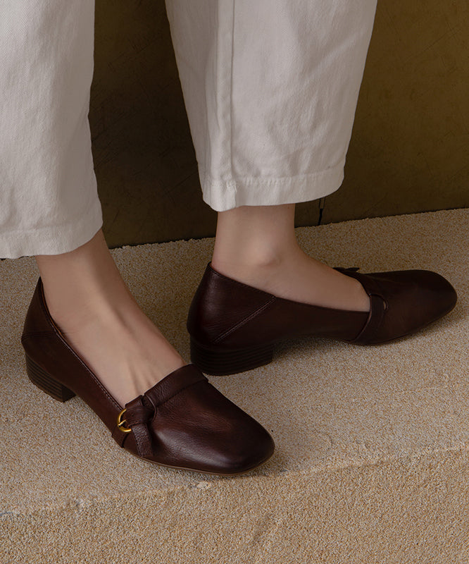 Red Comfortable Splicing Flat Shoes Cowhide Leather