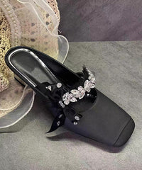 Stylish White Splicing Chunky Bow Zircon Slide Sandals