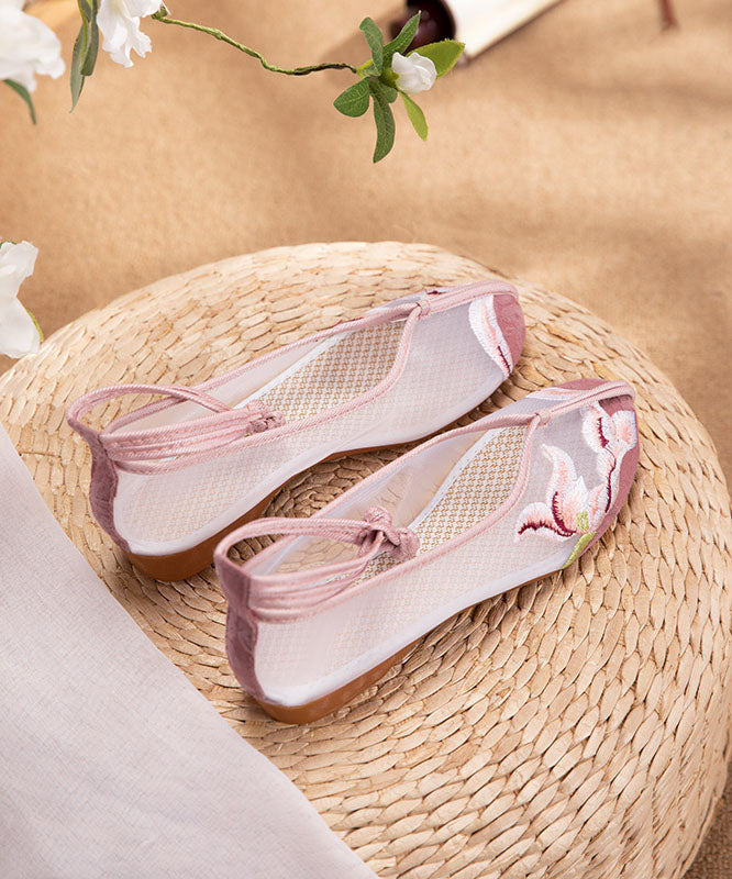 Splicing Sandals Pink Tulle Hollow Out Embroidery