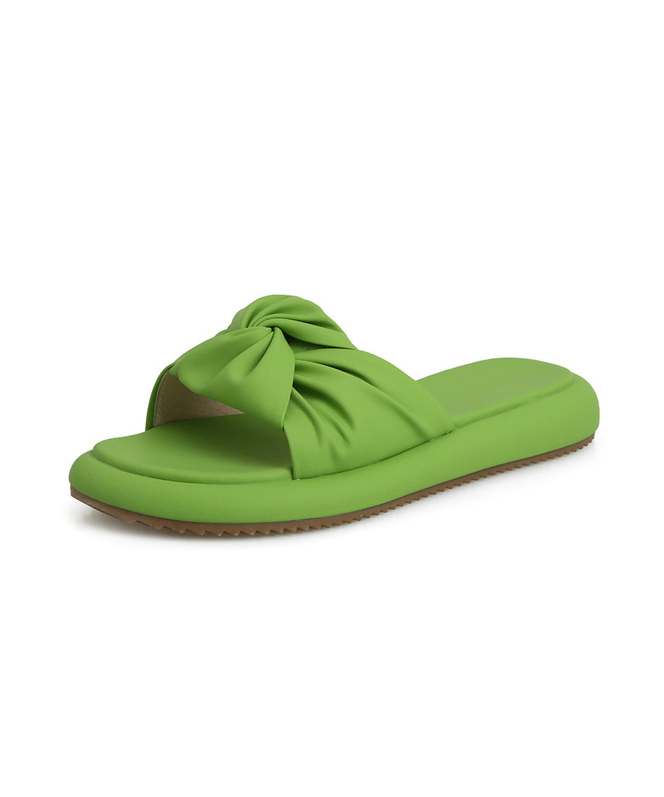 Green Faux Leather Splicing Slide Sandals Peep Toe