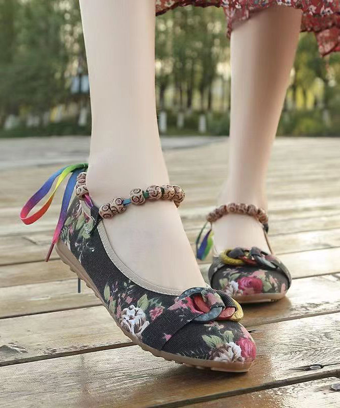 Black Cotton Fabric Splicing Flat Shoes For Women