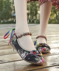 Black Cotton Fabric Splicing Flat Shoes For Women