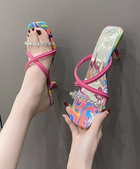 Rose High Heel Faux Leather Fitted Splicing Slide Sandals