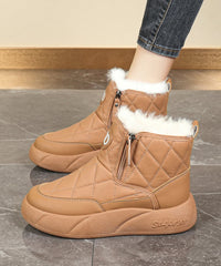Casual Splicing Platform Boots Khaki Fuzzy Wool Lined