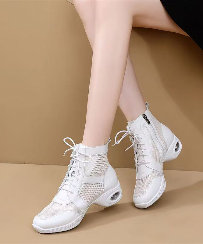 White Chunky Breathable Mesh Splicing Boots Lace Up