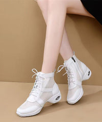 White Chunky Breathable Mesh Splicing Boots Lace Up