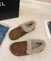 Khaki Suede Splicing Cozy Warm Flats