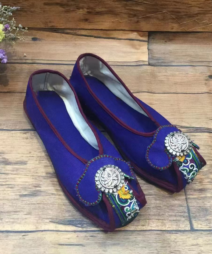 Green Embroideried Flat Shoes For Women