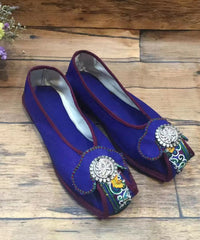 Green Embroideried Flat Shoes For Women