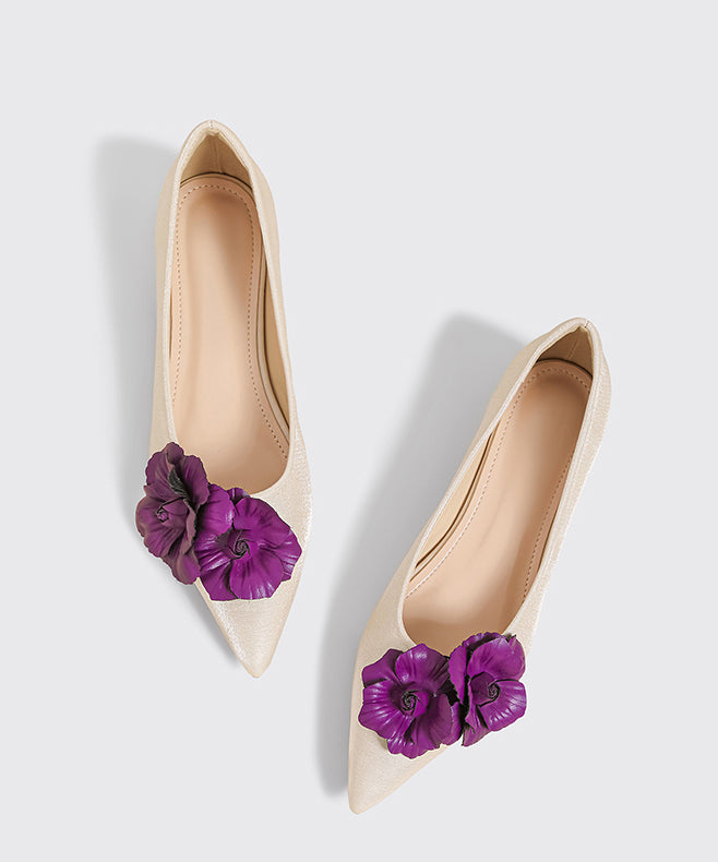 Champagne Faux Leather Floral Splicing Flat Feet Shoes