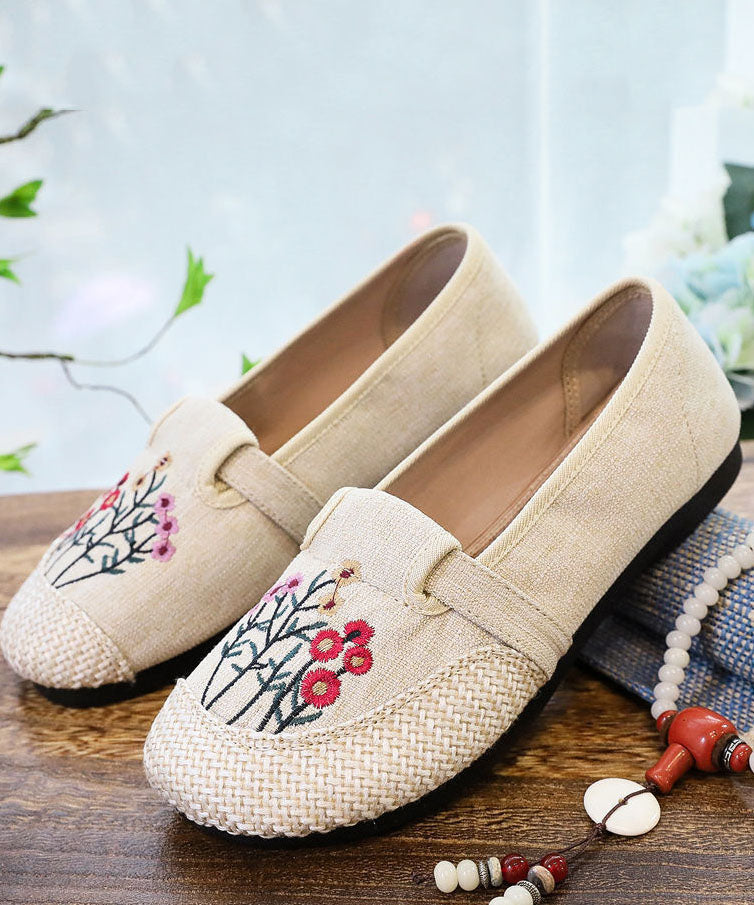 Casual Beige Embroideried Flat Shoes For Splicing Flat Feet Shoes