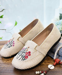 Casual Beige Embroideried Flat Shoes For Splicing Flat Feet Shoes