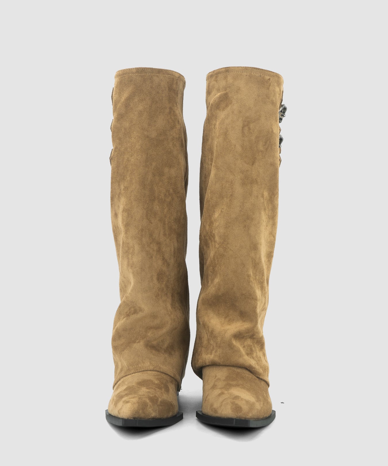 Khaki Boots Wedge Suede Splicing Pointed Toe