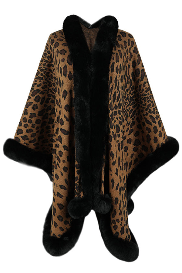 Leopard Print Raw Edge Shawl Cape Cardigan