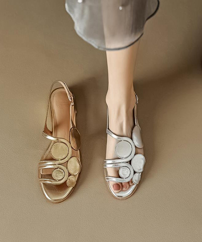 Fashion Gold Flat Sandals Splicing Sheepskin Hollow Out