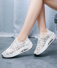 Breathable Mesh Hollow Out Lace Splicing Wedge Heels Shoes