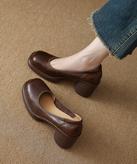 Chic Comfy Brown Cowhide Leather Embossed Loafer Shoes