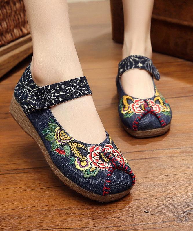 Red Cotton Embroideried Fabric Flat Shoes For Splicing Flats