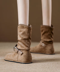 Brown Suede Wrinkled Splicing Boots