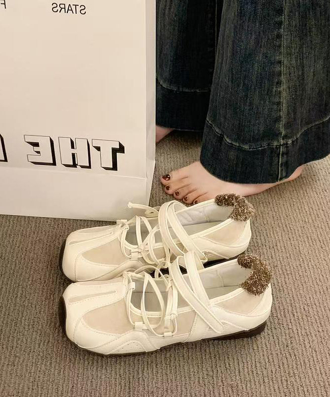 Casual Comfy Beige Lace Up Splicing Flat Feet Shoes