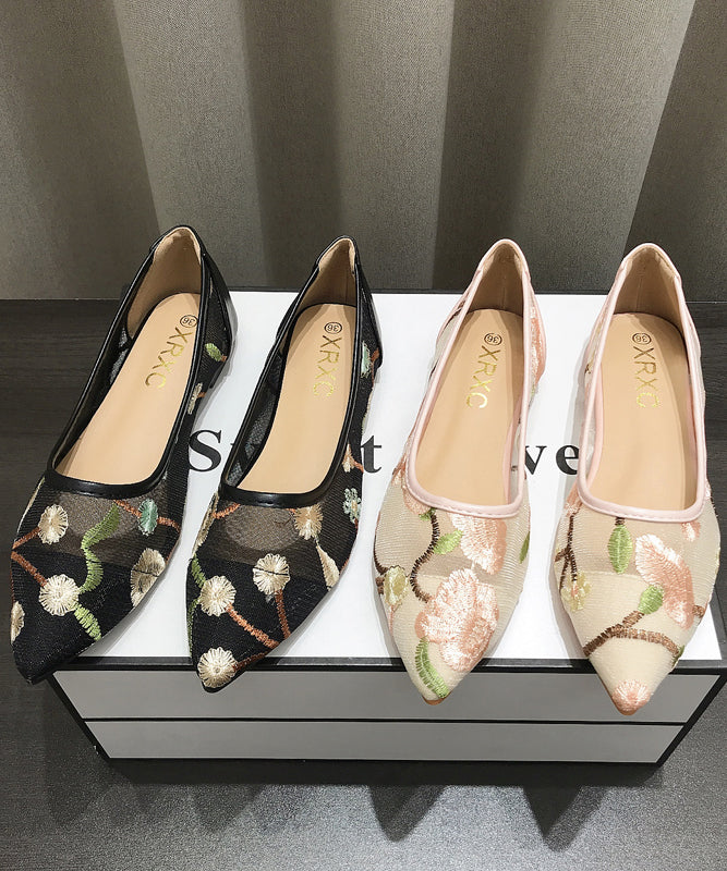 Spring Summer Embroidery Mesh Flat Shoes