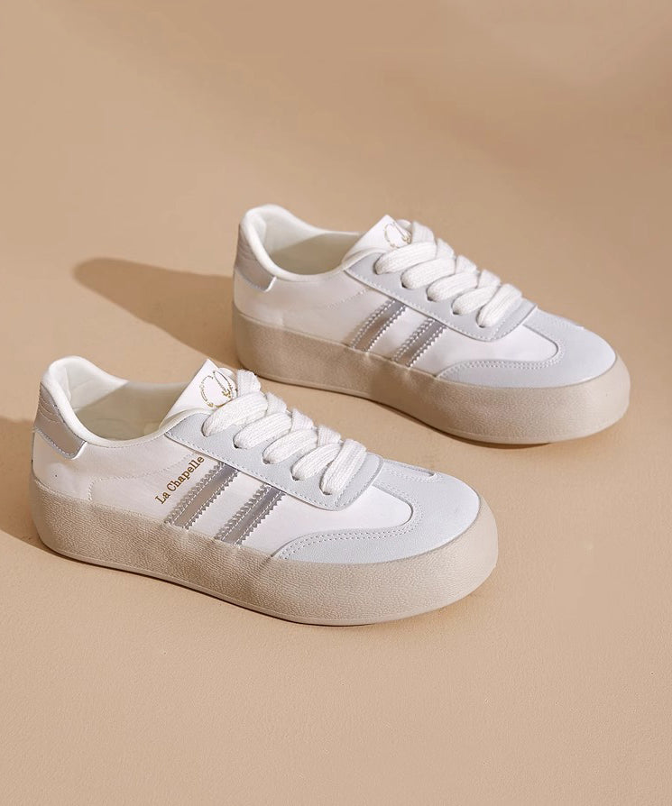 Casual Splicing Platform Flat Shoes Rose Faux Leather Lace Up