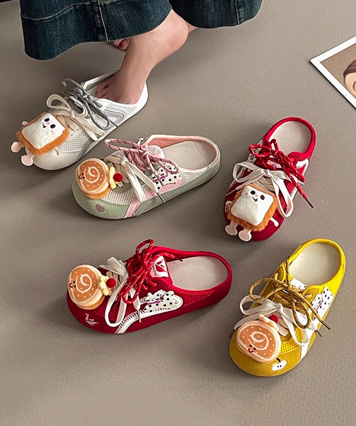 Stylish Cute Red Lace Up Breathable Mesh Slide Sandals