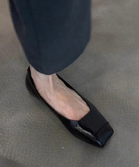 Black Comfortable Sheepskin Splicing Flat Feet Shoes Square Toe