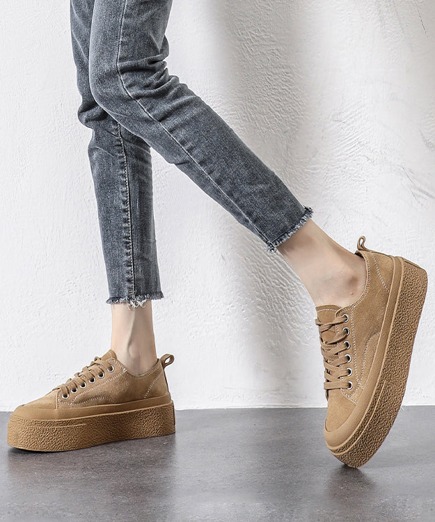 Black Platform Suede Casual Splicing Flat Shoes Lace Up