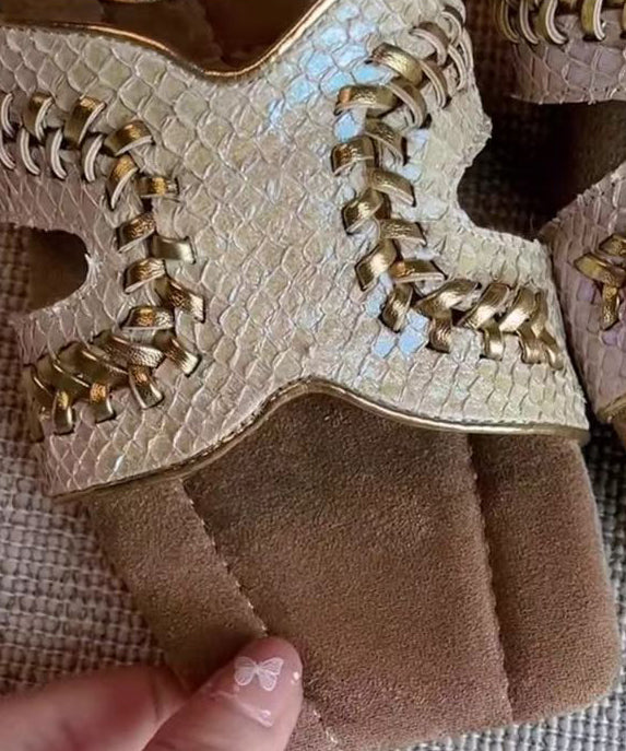 Silver Sheepskin Chic Splicing Slide Sandals Peep Toe