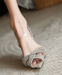 Summer Silver Transparent Slim Heel Sandals Zircon Pointed Toe