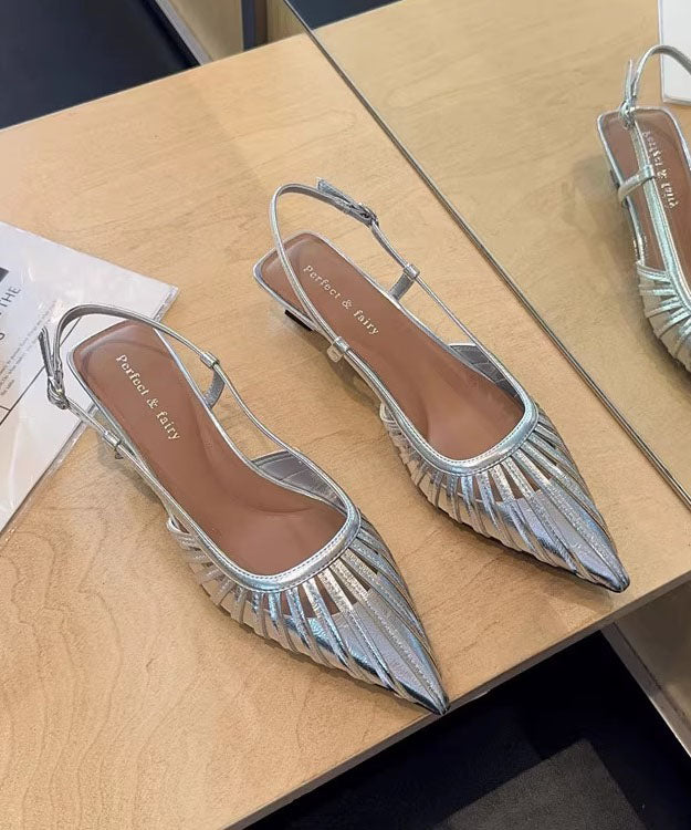 French Gold High Heel Faux Leather Hollow Out Splicing Sandals