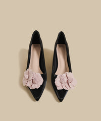 Mulberry Faux Leather Splicing High Heel Shoes Floral Pointed Toe