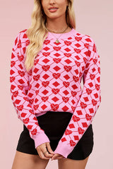 Heart-shaped Jacquard Loose Long-sleeved Knit Sweater